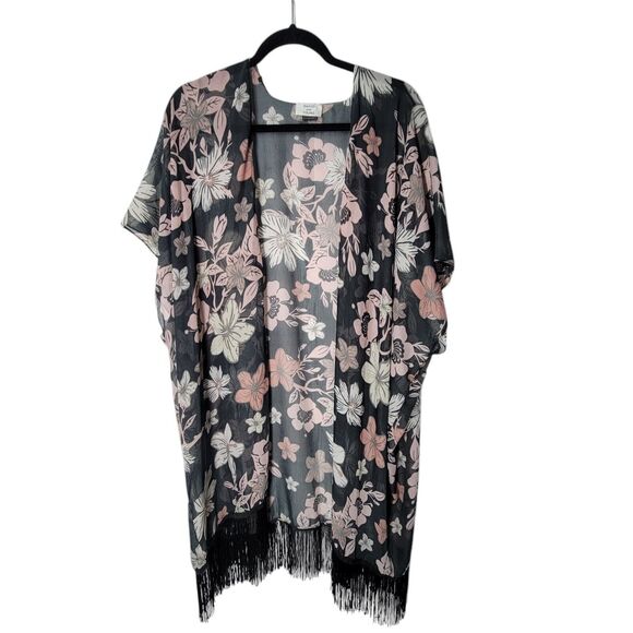 David and Young Womens Sz One Size Black Pink Floral Short Sleeve Open Cardigan - Picture 8 of 11